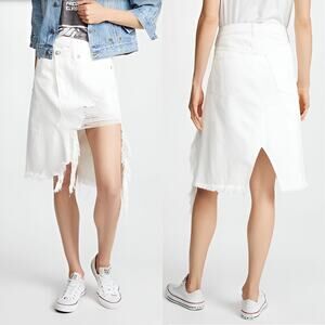 R13 Norbury Asymmetrical Distressed Denim Skirt Willie White Size 27